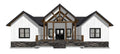 Design of a modern house with a white exterior and dark roof on a white background
